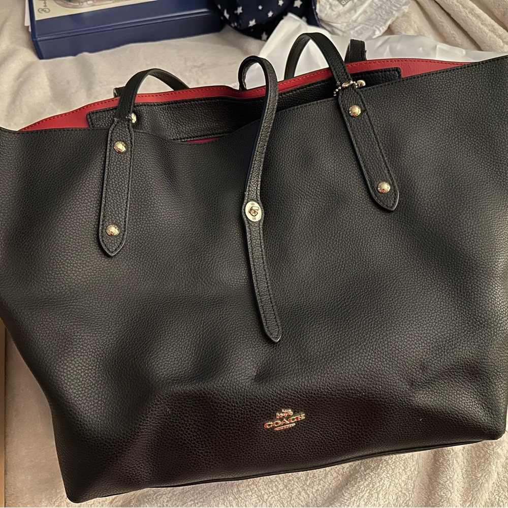 Coach Black Tote with Red Interior